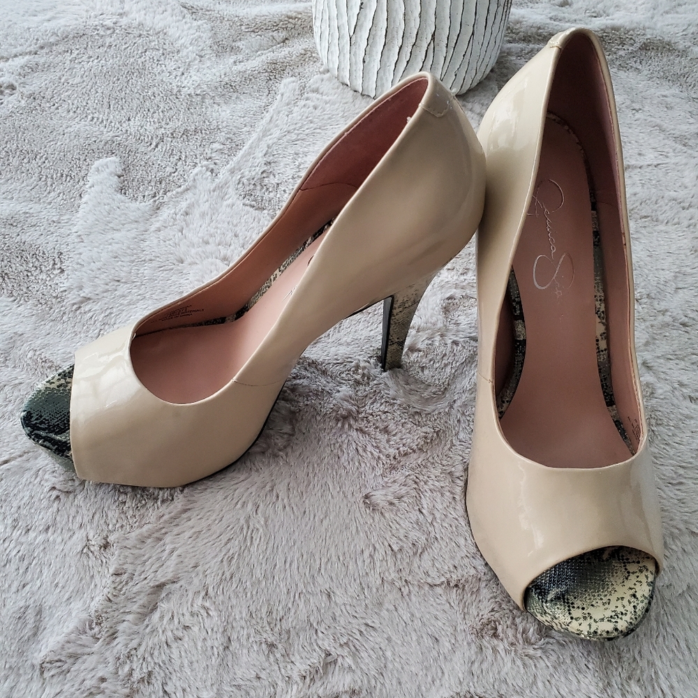 Jessica Simpson Peep Toe Pump Cream/ Snake Skin